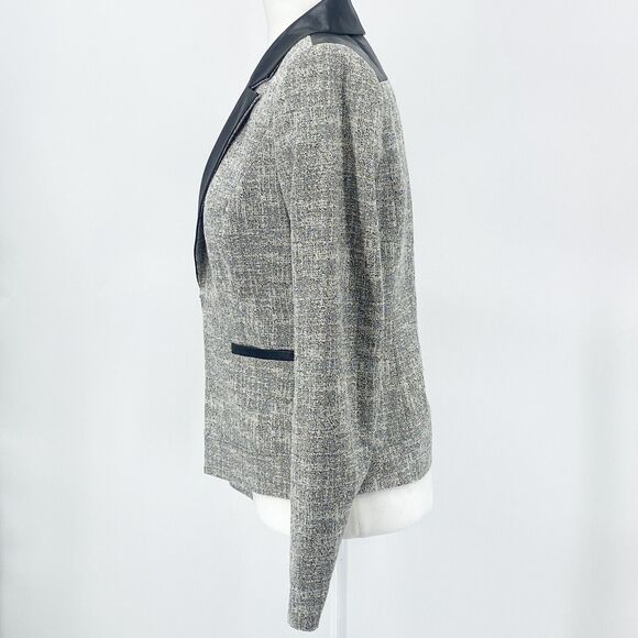 Classiques Entier Grey Blazer Black Leather Lapel Jacket Small Quiet Luxury - Picture 2 of 16